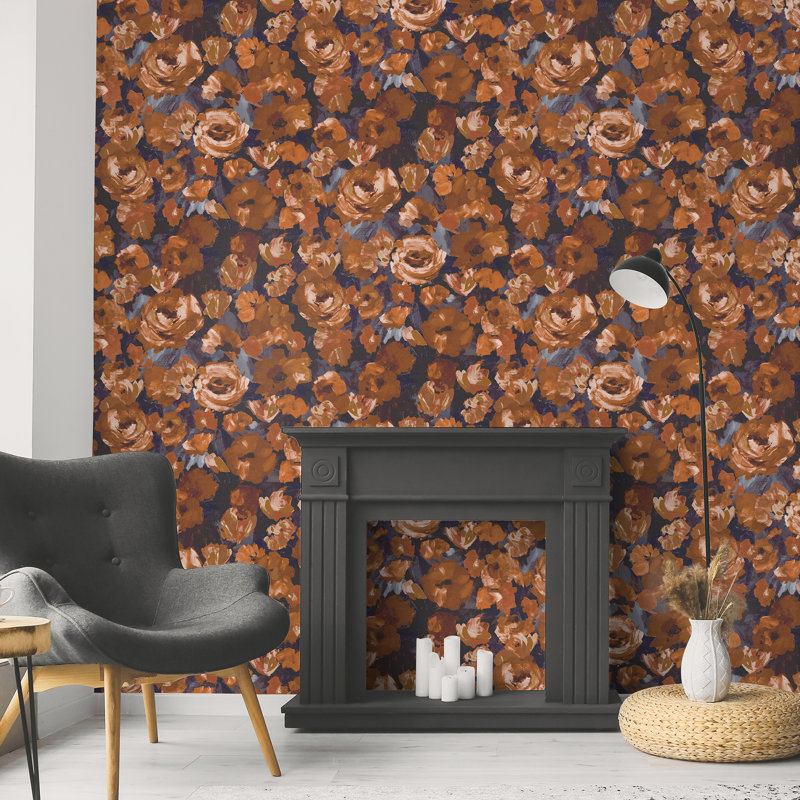Julie Feels Home Collection Glitter/Shimmer Large Paeonia Flowers Wallpaper Roll, Heat Basalt