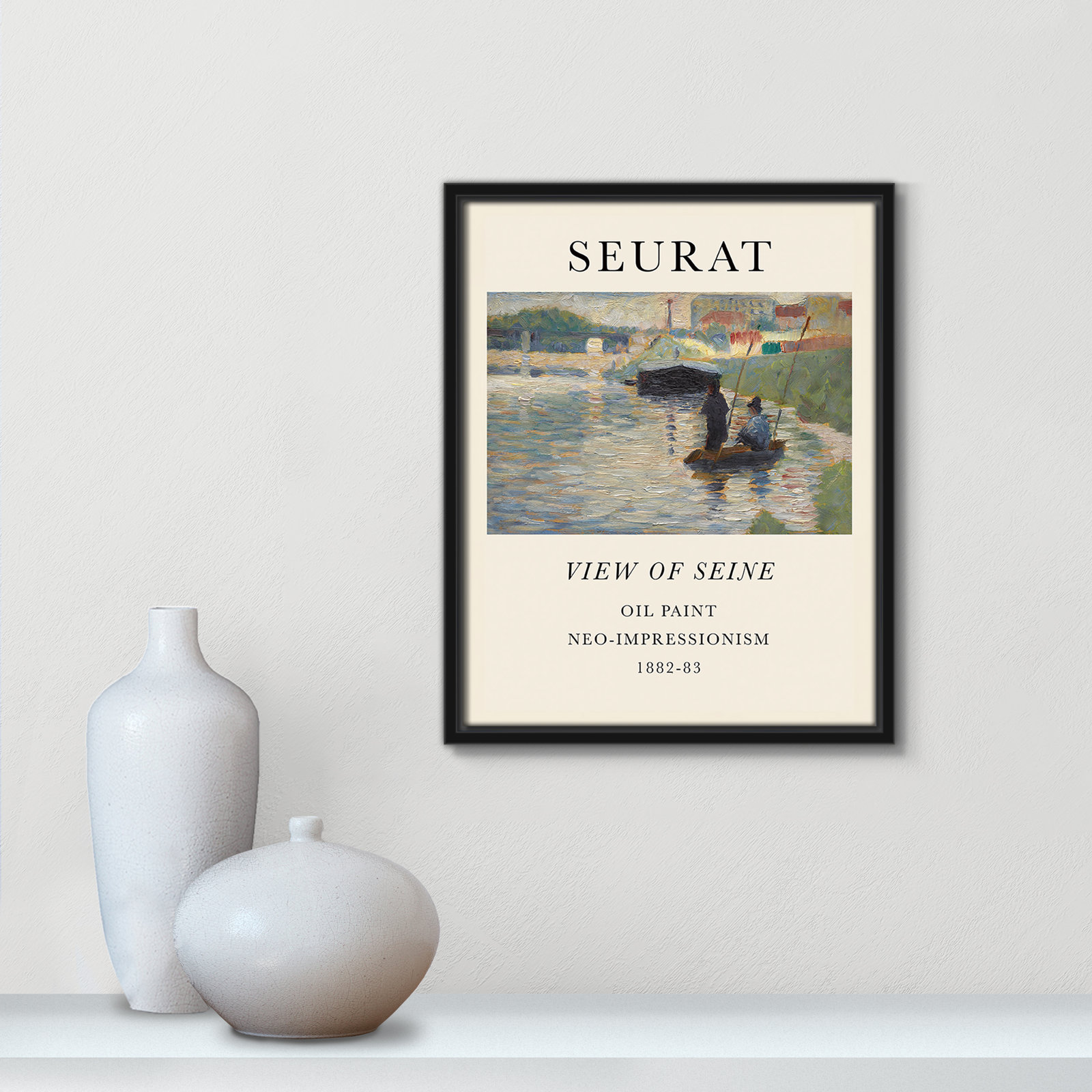 View Of Seine by Georges Seurat, No, 15.5" H x 12.5" W x 2" D, Black Floater Frame
