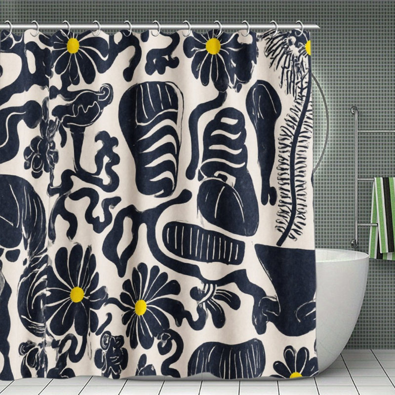 Rideaux de douche à motif floral bleu marine pour salle de bain, 71 po x 71 po, Bleu marine floral 1