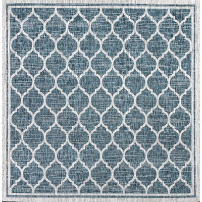 Hague Moroccan Trellis Textured Weave Teal/Gray Indoor/Outdoor Rug