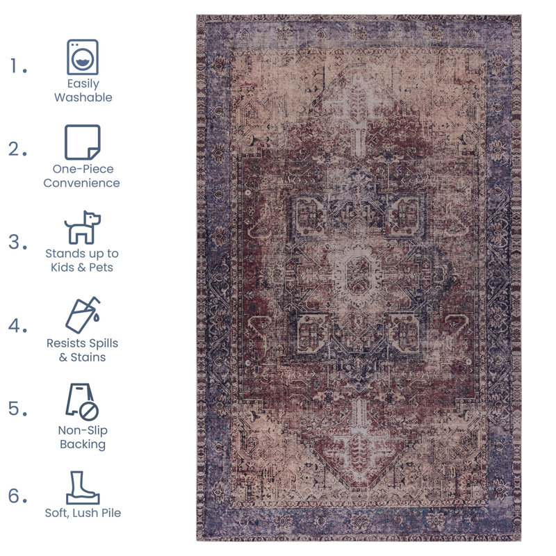 Tapis bourgogne lavable 4 pi x 6 pi, Rectangle 4pi x 6 pi