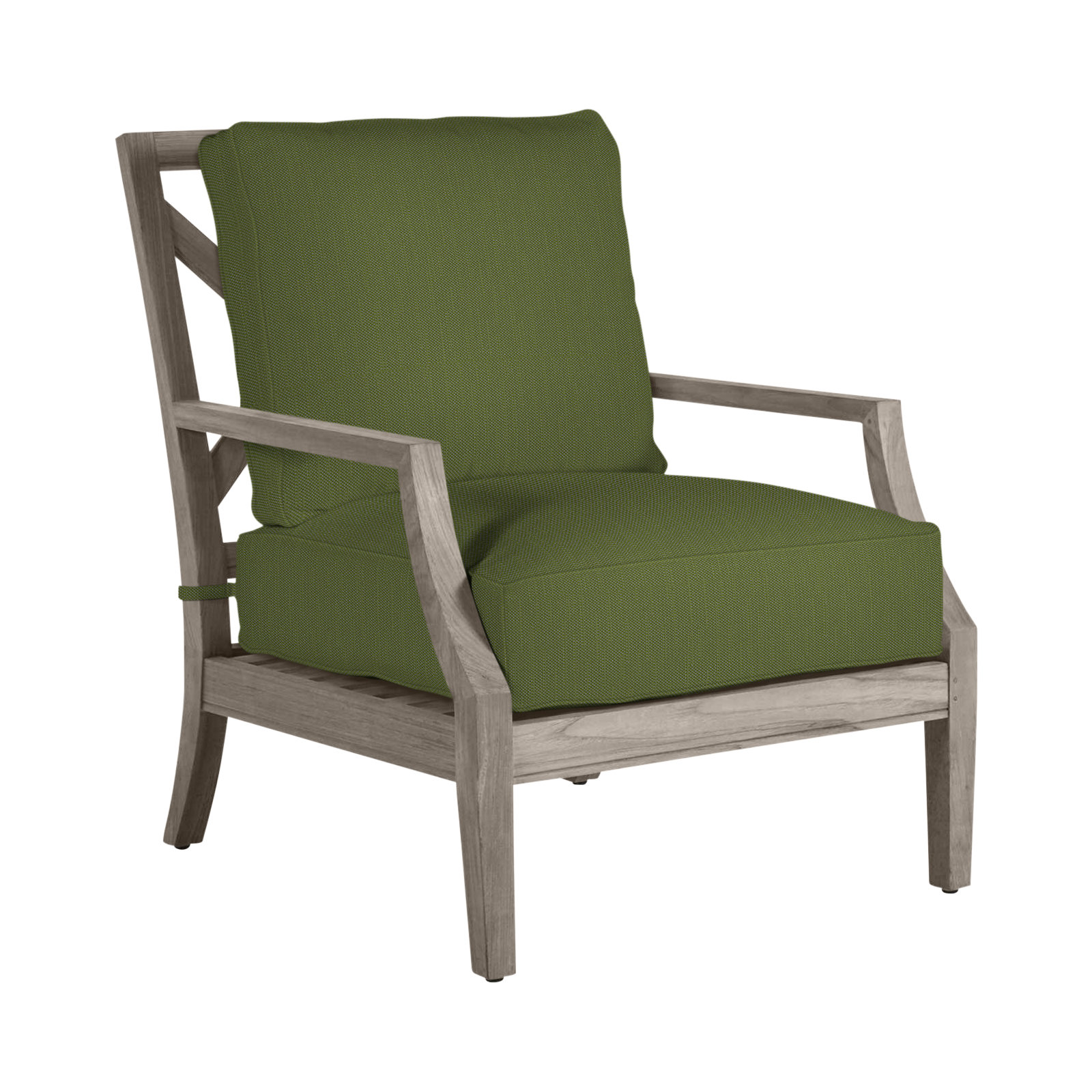 Haley Teak Outdoor Lounge Chair Latticework Back, Oyster Teak, No welt + Standard fill, Linen Forest