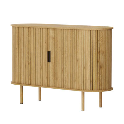 47" Mid-Century Modern Sideboard Buffet Cabinet with Storage, Sliding Slatted Doors, Adjustable Shelves, Accent Cabinet for Kitchen, Dining Room, Living Room & Entryway