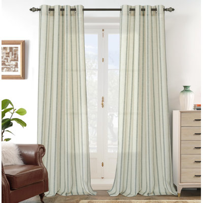 Jeanenia  Farmhouse Vertical Striped Linen Blend Textured Light Filtering Semi Sheer Curtains for Living Room Bedroom