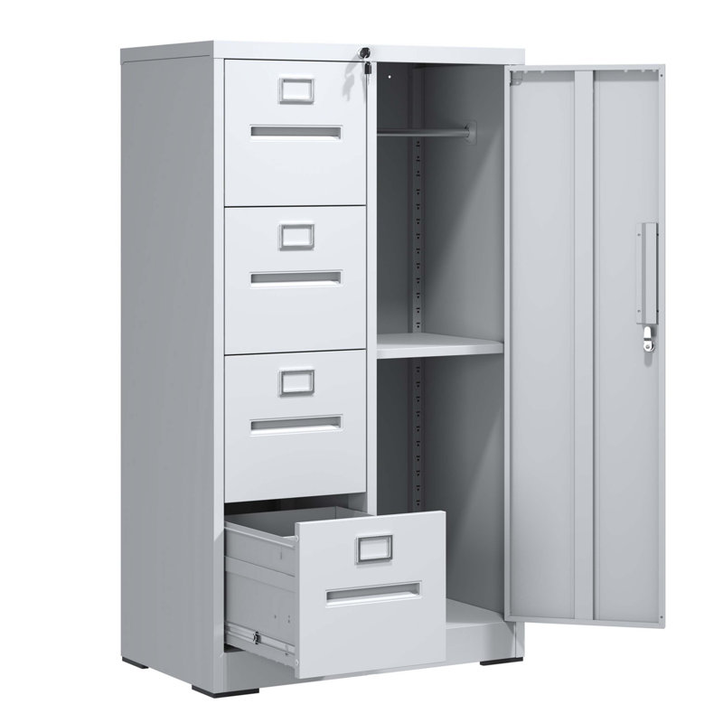 Classeur vertical en métal avec serrure, Blanc