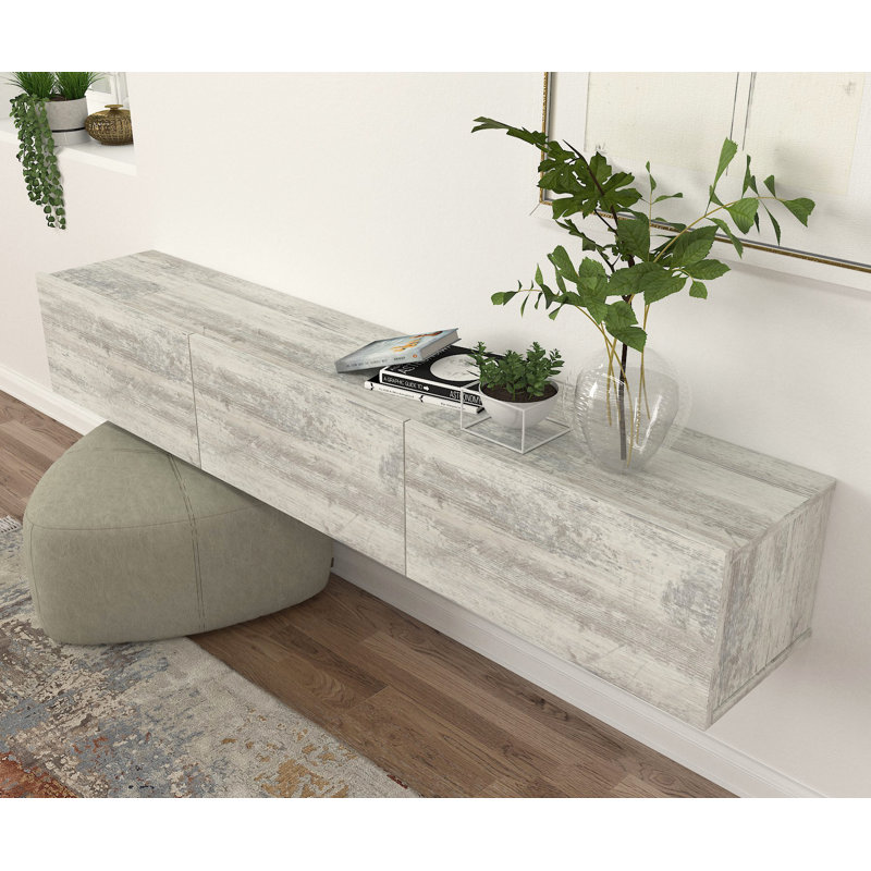 Crédence de rangement flottante l 71 po Eva, Gris / blanc