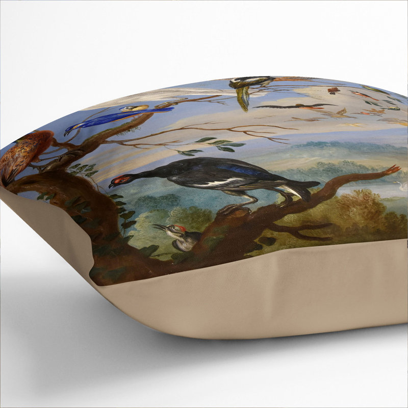 Exotic Birds Square Throw Cushion, Stone, 40cm H x 40cm W x 15cm D