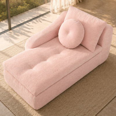 Corduroy Cloud Chaise Lounge, 1‑2‑Seat Boneless Leisure Lounger with Spring & Foam Filling, Wide Armrest and Throw Pillow, Vacuum‑Compressed No‑Assembly Sleeper Sofa for Living Room