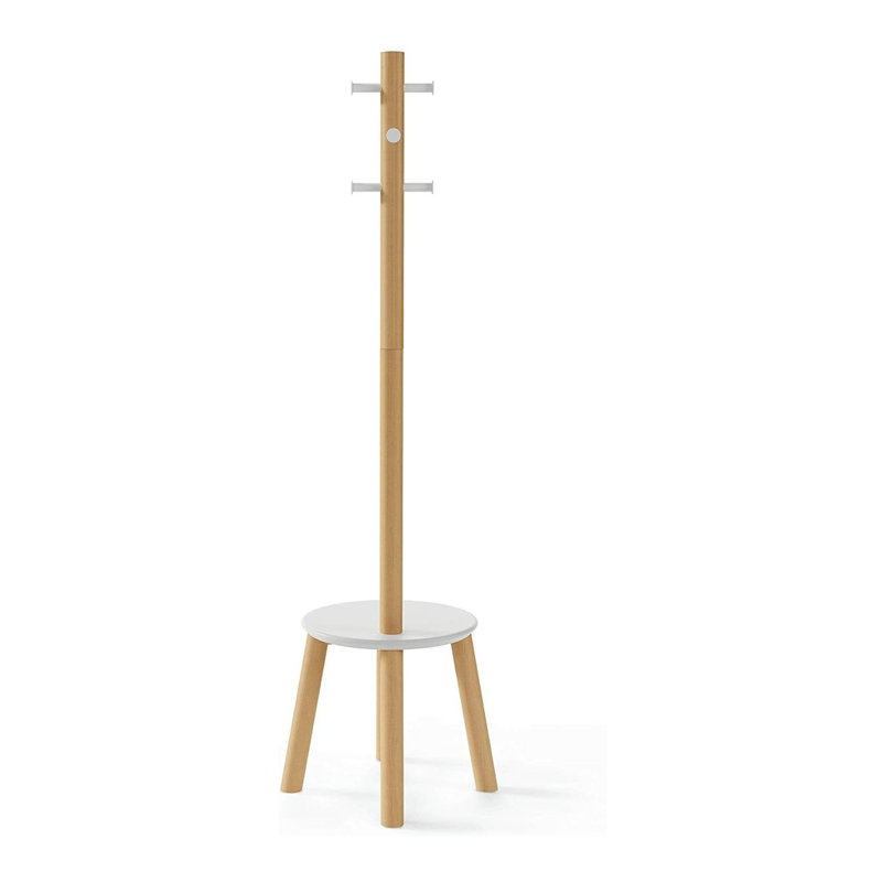 Freestanding 6 - Hook Coat Rack, White/Natural