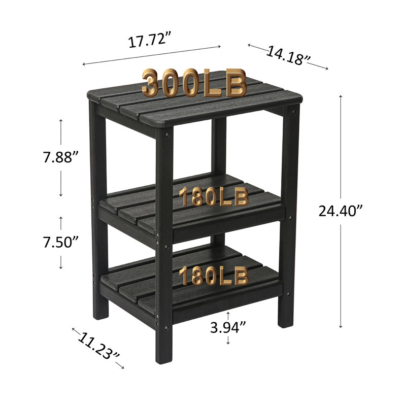 Outdoor HDPE Side Table Patio Table, Black