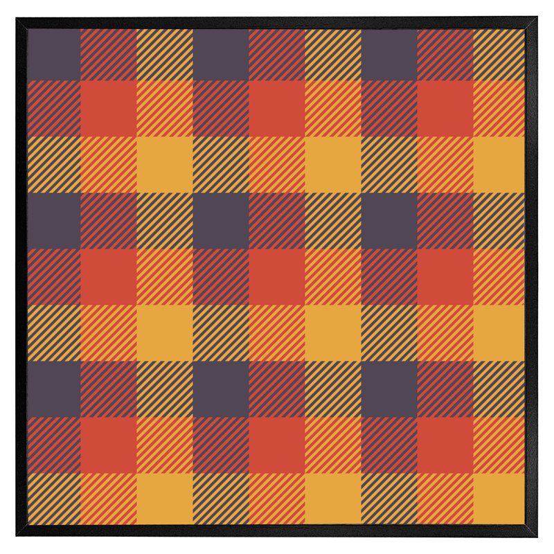 Asyia Orange Check Pattern - Single Picture Frame Print, Black Framed, 61cm H x 61cm W x 4cm D