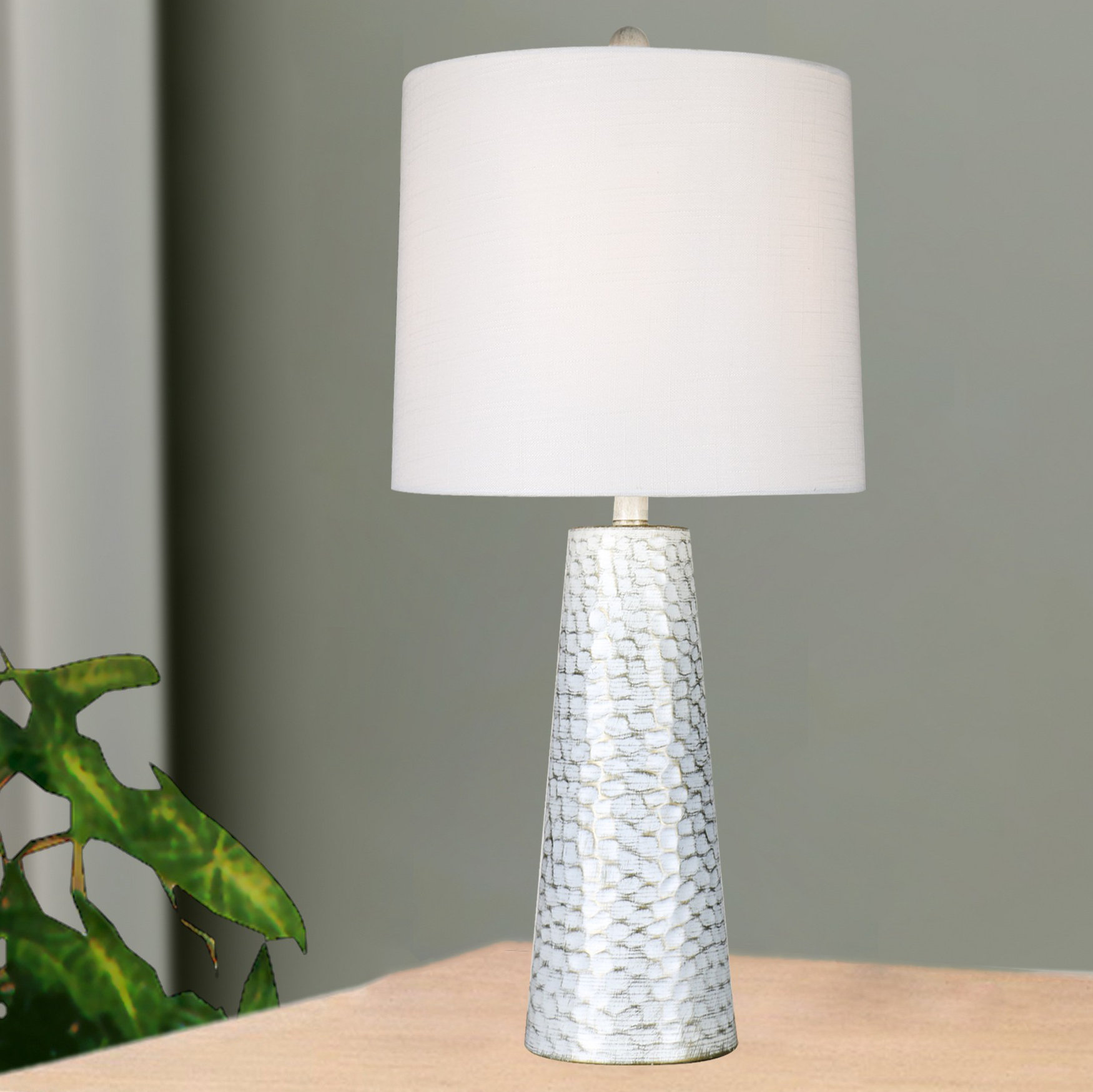 Wrought Studio's 1677WHT 22 In. Hammered Metal Table Lamp With Brushed ...