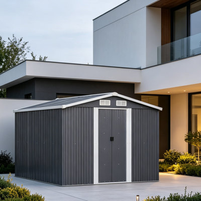 Charcoal Black Garden Storage 8 ft. W + 8 ft. D Metal Tool Shed