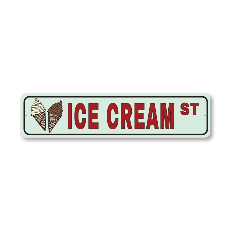 Plaque en aluminium «Ice Cream Street», H 4 po x l 18 po x P 0,04 po