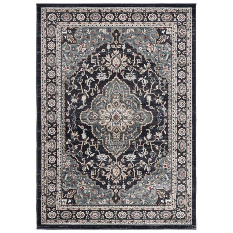 Lyndhurst Oriental Area Rug In Anthracite / Teal, Rectangle 183 x 274 cm