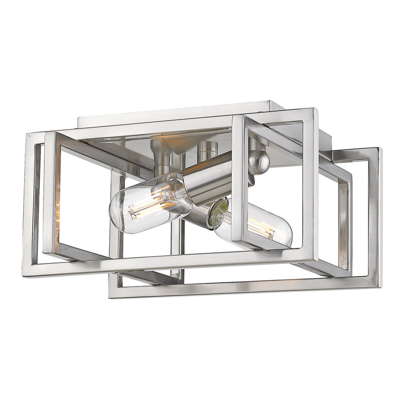 Isiah 2-Light Steel Flush Mount, Pewter, Pewter