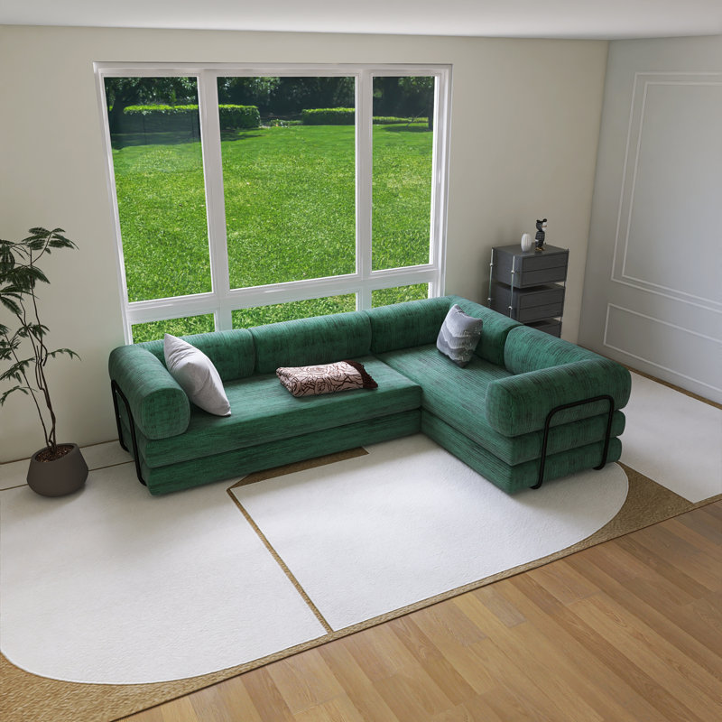 Canapé-lit modulaire en L 116,10 po en polyester vert, Vert