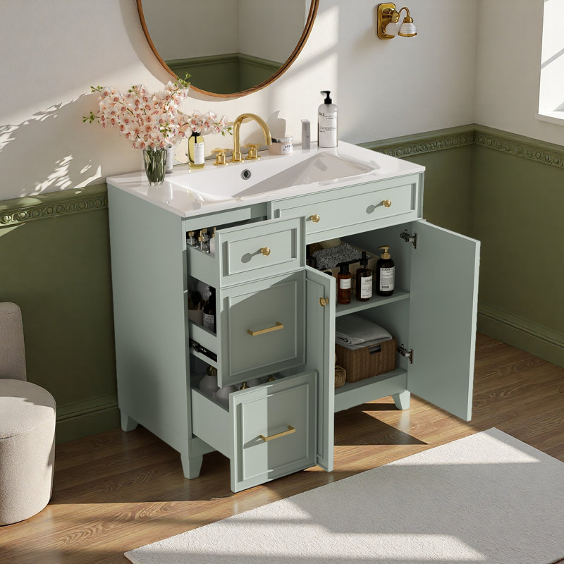 Meuble-lavabo 36 po avec lavabo en céramique, Vert