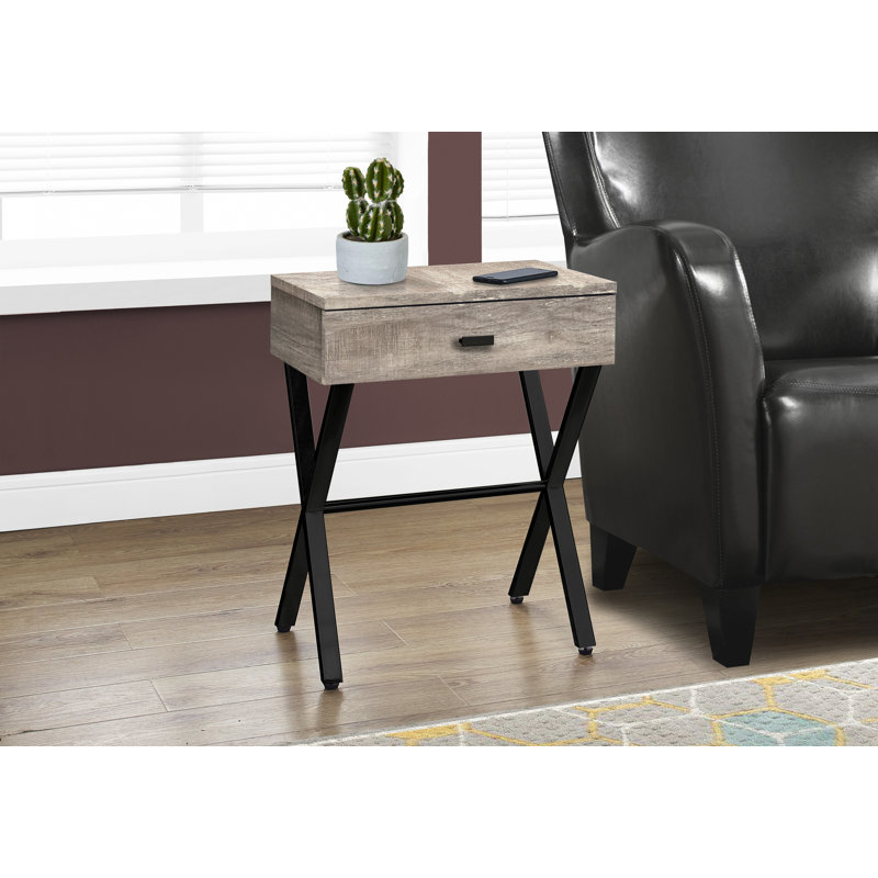 Side Table with Metal X Base Frame, Taupe, Silver