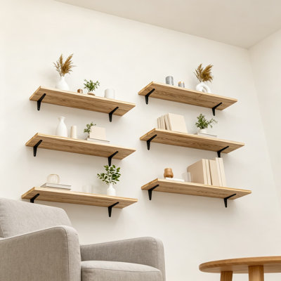 Ensemble de six tablettes flottantes pour le mur, ensemble de tablettes murales en bois pour le décor, la salle de bain, la chambre à coucher, le rangement, les livres, la cuisine, le salon