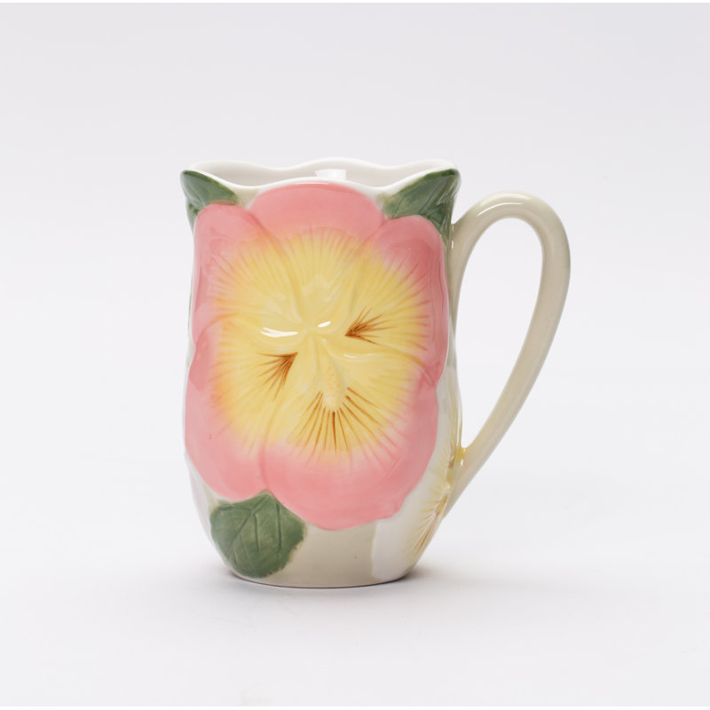 Fine Porcelain Pansy Flower Mug 10 oz