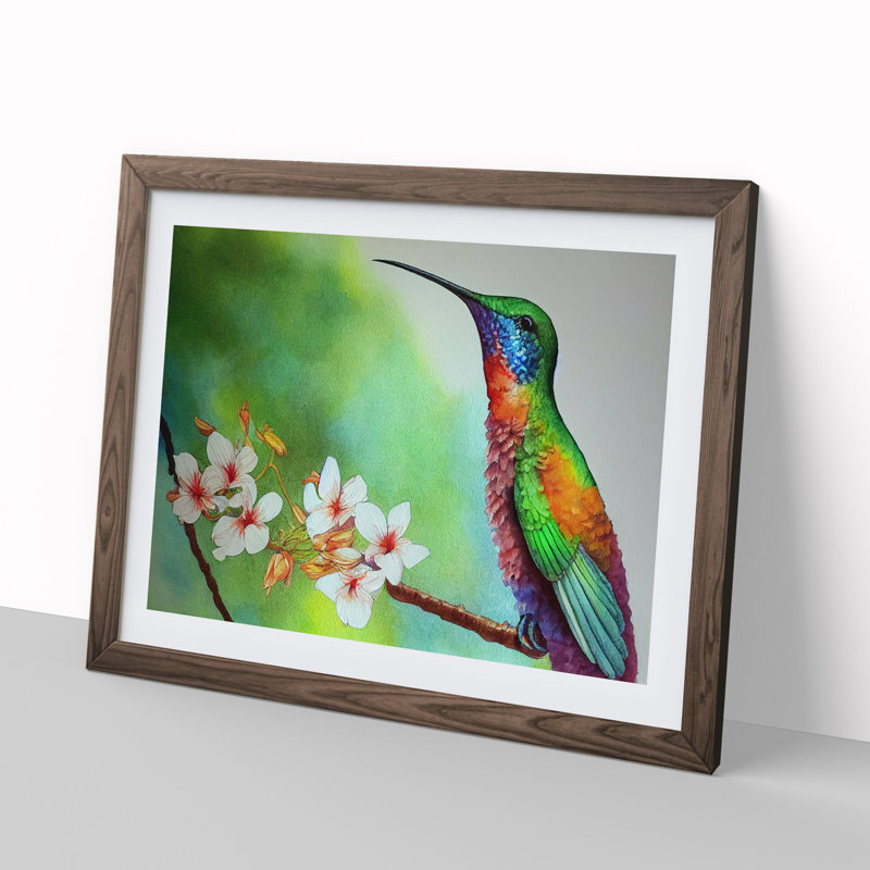 Hummingbird Vol.4 - Single Picture Frame Painting, 46cm H x 64cm W x 2cm D, Walnut