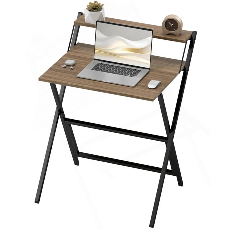 Bureau d'ordinateur pliable, avec tablette pour moniteur pour petit espace, bureau personnel, bureau, noyer, Noyer / noir