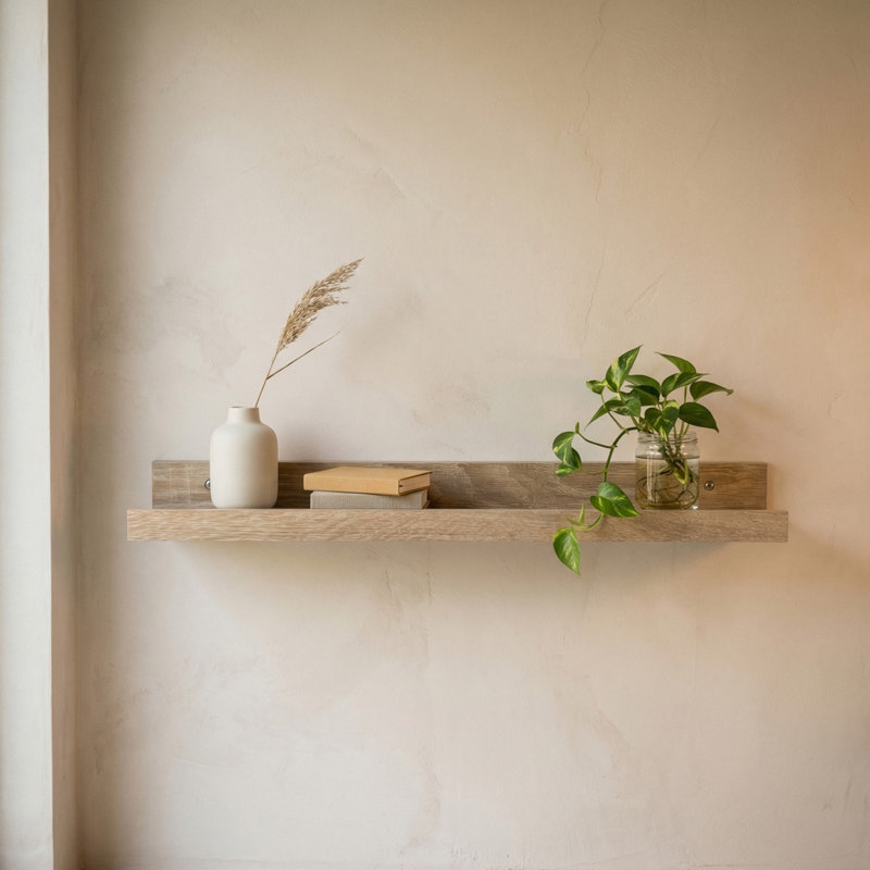 Dura Floating Display Shelf, Lipped Design, Foil-Wrapped Finish, 4.6cm H x 58cm W x 10cm D, Oak