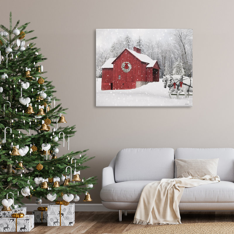 Toile enneigée rouge avec toile de neige par Lori Deiter, H 36 po x l 36 po