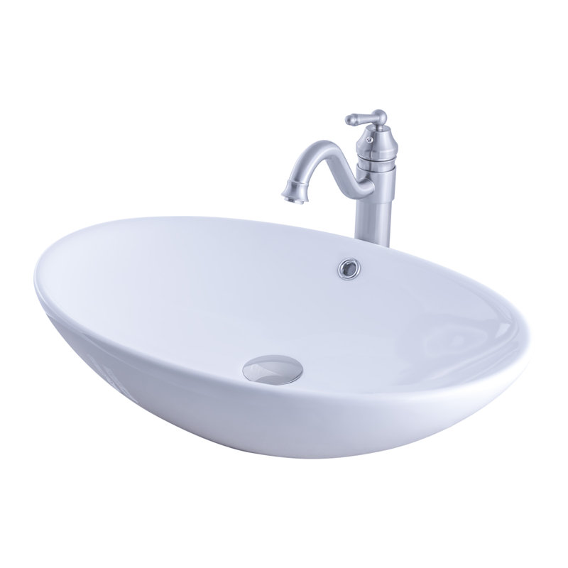 Novatto 16.25'' Ceramic Oval Bathroom Sink with Faucet and Overflow, Brushed Nickel