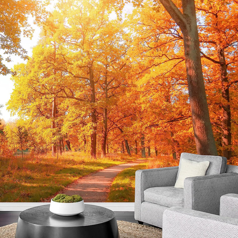 Panneau mural Vibrant Autumn Forest Trail, L 100 po x l 144 po