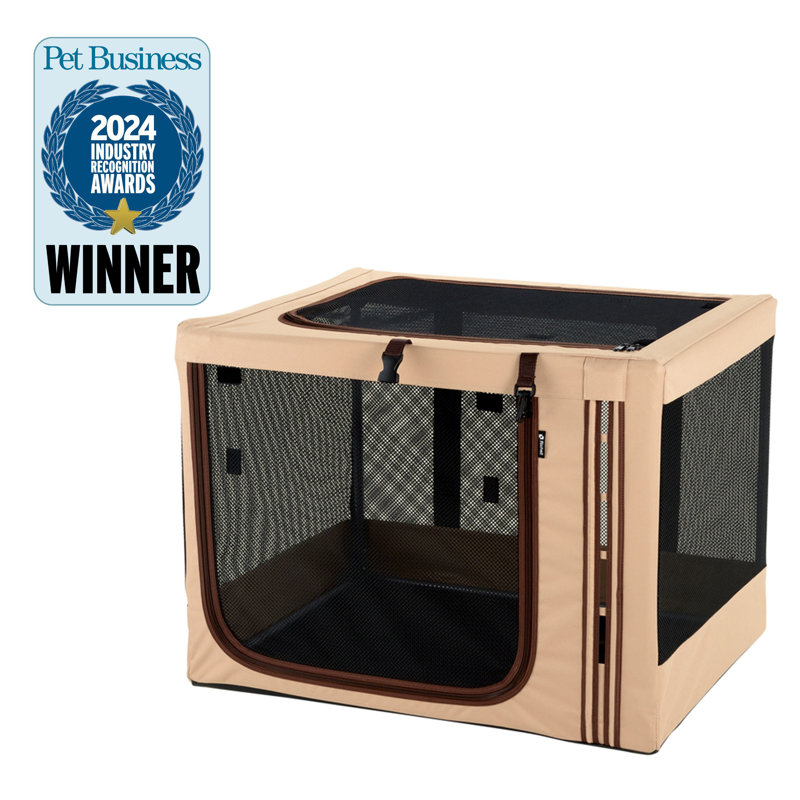 Medium Beige and Brown Foldable Travel Pet Crate