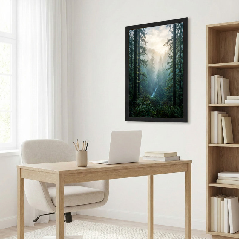 Art mural sur toile noir encadré pour le salon, la chambre à coucher, le bureau ou le vestibule - décoration murale décorative avec brume de forêt
