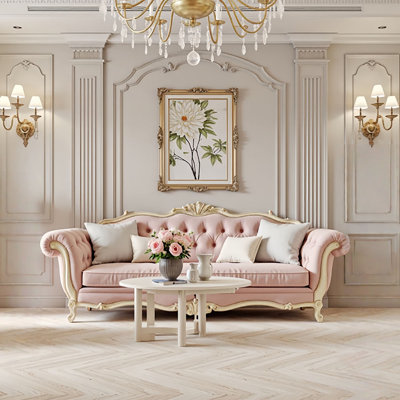 French-style carved pink sofa