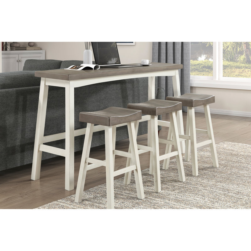 Table de salle à manger à hauteur de comptoir en bois massif - 4, transitionnelle, blanche et basse, table de 72 po, tabourets de 24,5 po, capacité de 250 lb, mobilier simple à assembler transitionnel et facile