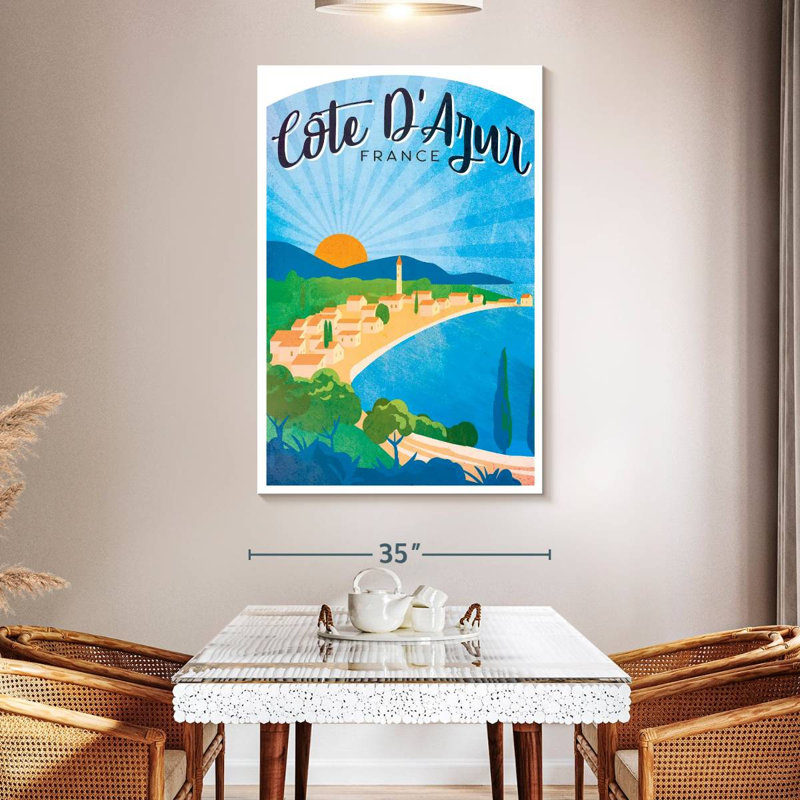 Affiche rétro Côte d'azur, H 51 po x l 34 po