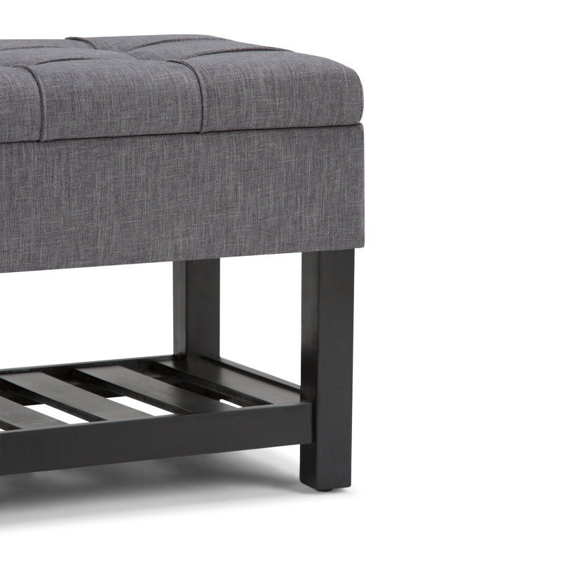 Slate Gray Tufted Wood Rectangular Ottoman Bench with Storage