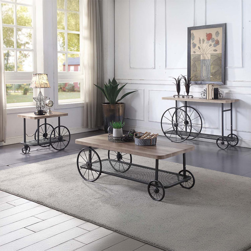 Table de bout Francie, finition chêne et gris antique