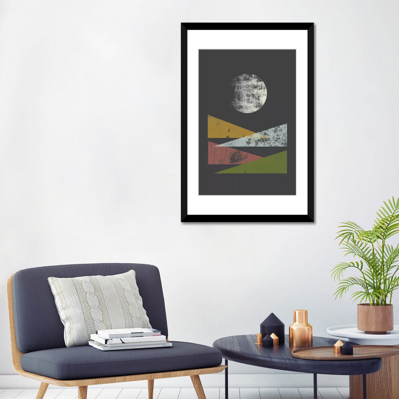 " Hills At Night " by Flatowl, 32" H x 24" W x 1" D, Black Framed Paper, White
