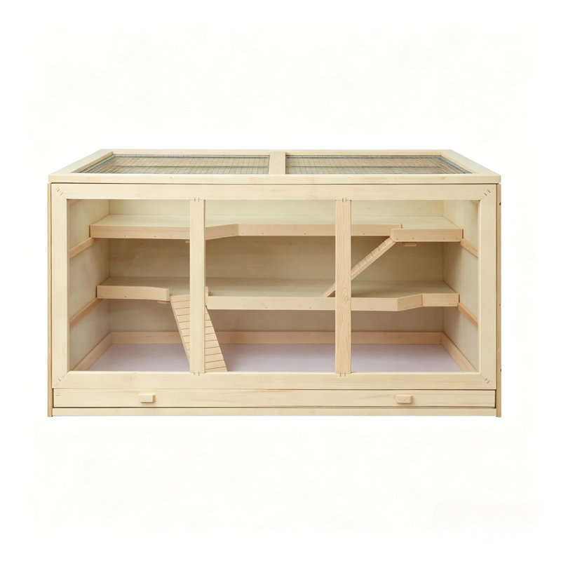 Cage 45,25 pouces à plusieurs niveaux avec petits composants en bois, en PVC et en fil métallique pour hamster et gerbille