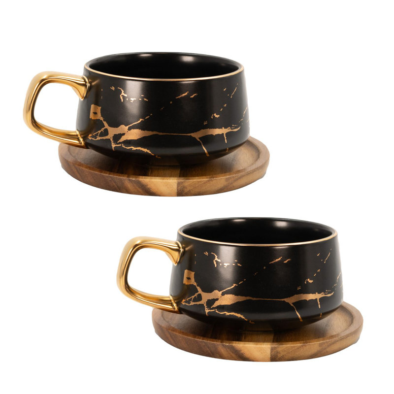 Ayvian Ceramic Teacup and Saucer, Black, 2