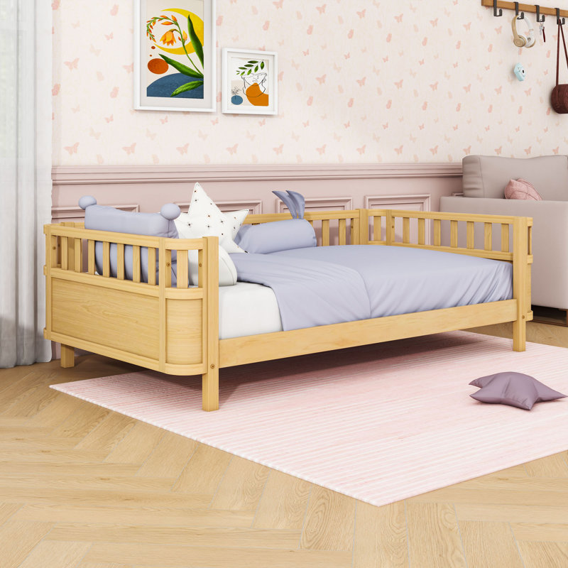 Wood Platform Bed with Rails, Natural, Twin