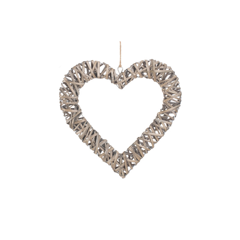 Halesowen Wicker Heart Shaped Hanging Sculpture, 30cm H x 30cm W x 1cm D
