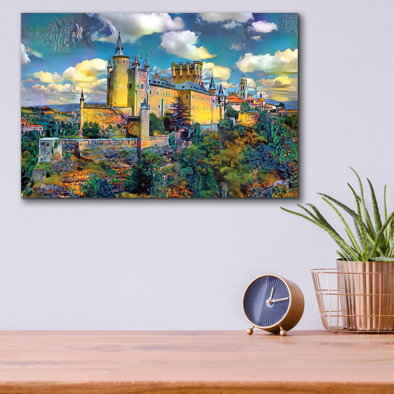  «Alcazar de Ségovie, Espagne» par Pierre Gavidia, art mural en verre acrylique, 16 po x 12 po