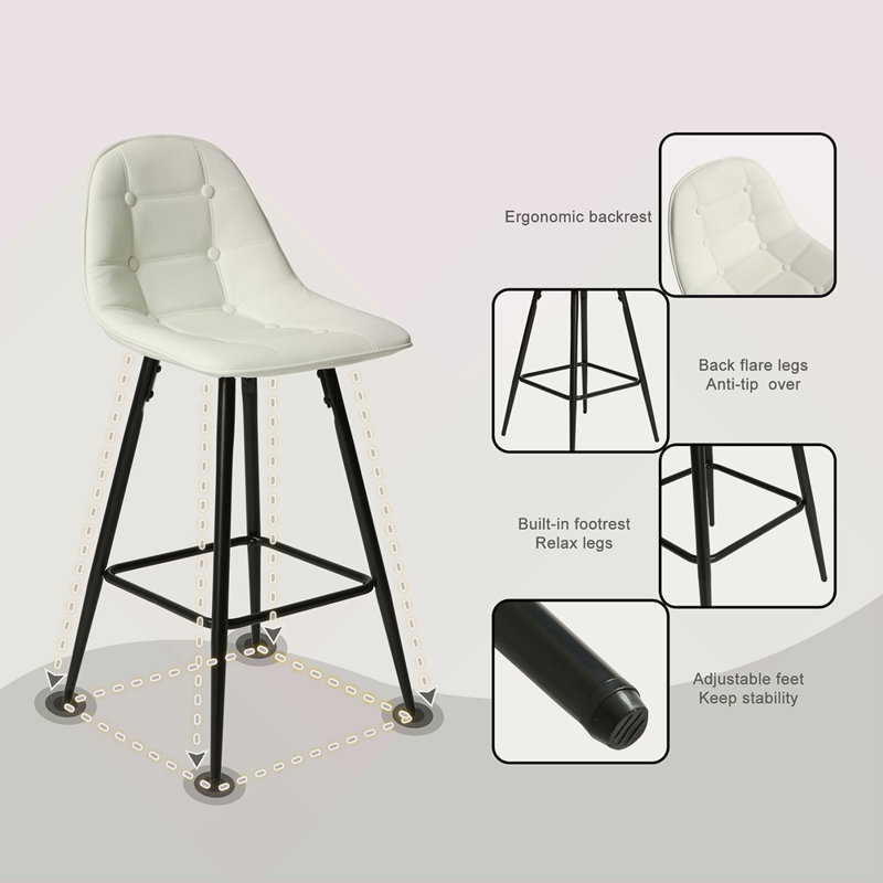 Tabourets de comptoir, ensemble de 2 tabourets de bar avec dossier et repose-pieds, tabourets de bar modernes de hauteur comptoir en métal pour le bar de cuisine à domicile, chaises de tabouret sans accoudoirs