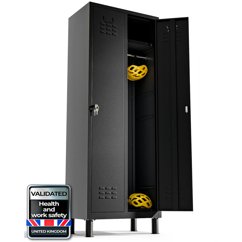  2-Door 180 cm Metal Locker Cabinet, Lockable Storage Locker Metal Cabinet for Office, Gym, Garage & School, Gray, Black