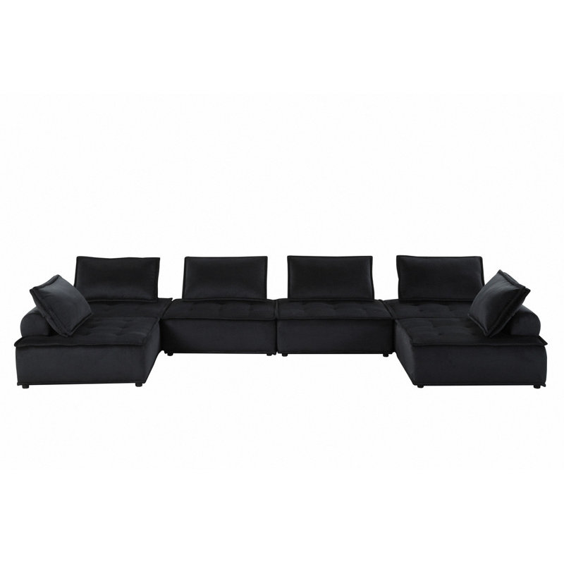 Canapé modulaire en U de 160 po en velours noir à 6 places modulaire