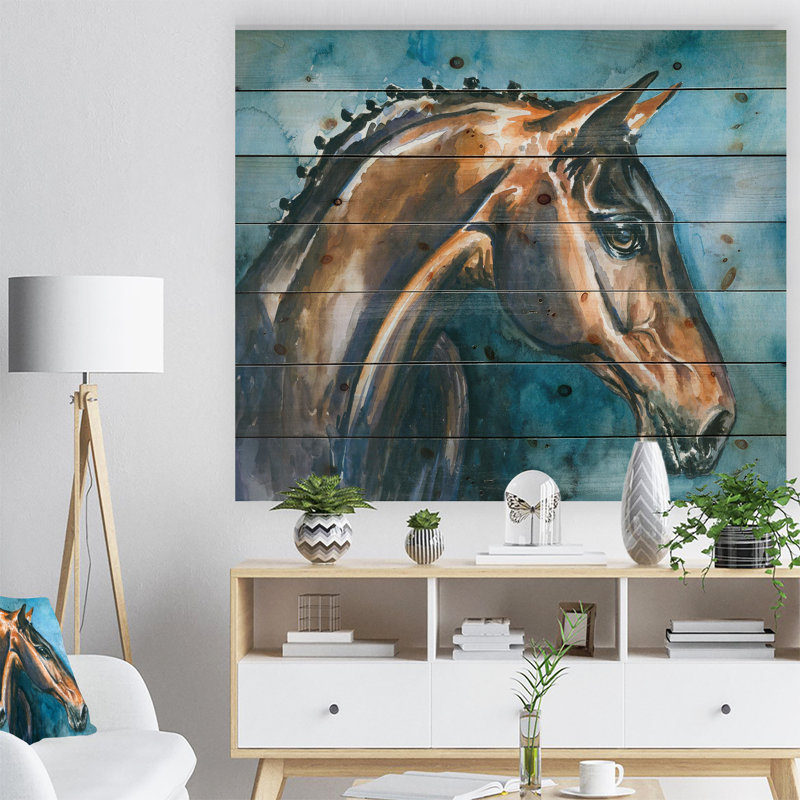 «Brown Horse», peinture, H 15 po x l 20 po x P 1 po, Bois