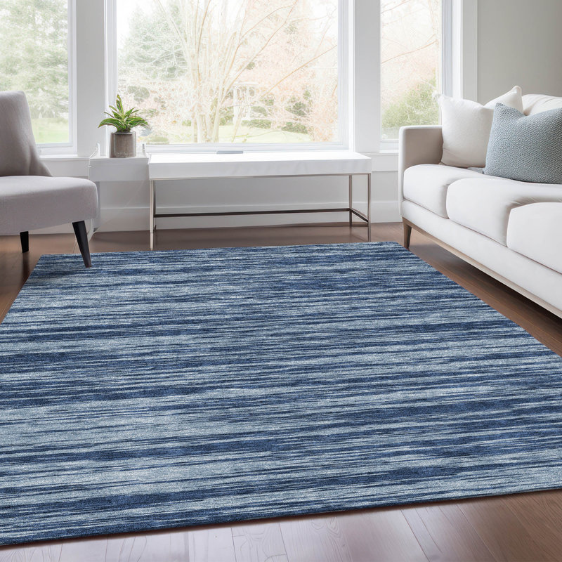 Tapis bleu lavable à la machine de qualité supérieure Prisco, Rectangle 9 pi x 12 pi