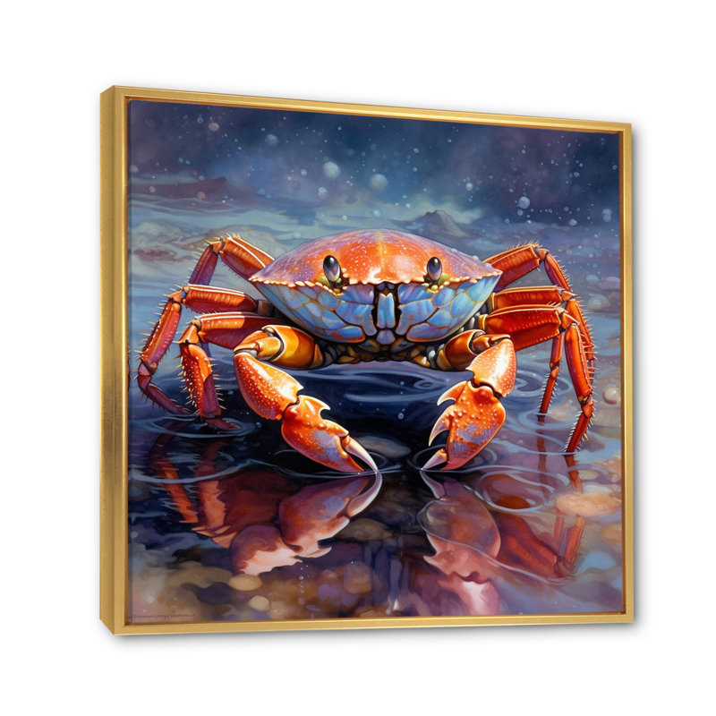 Décoration murale crabe Beachcombers IV - animaux, H 16 po x l 16 po x P 1 po, Cadre flottant doré